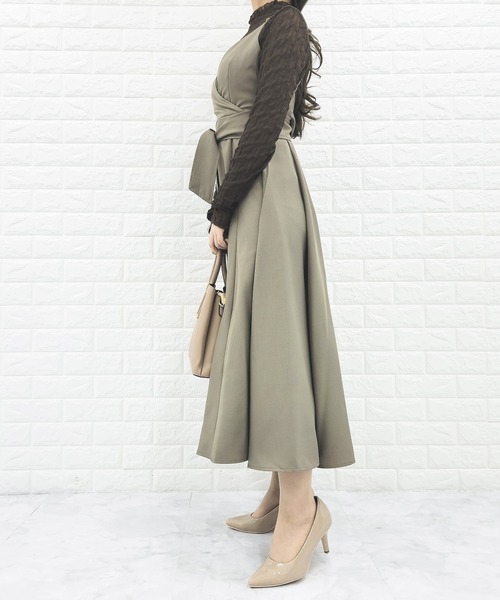 Lace Ladies ワンピース バックリボン パイピングキャミ
