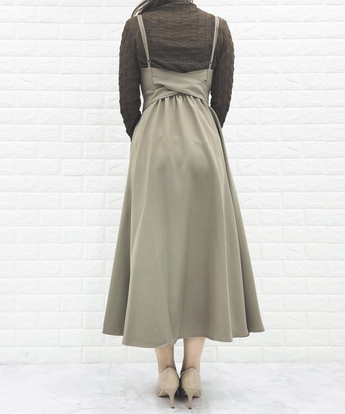 Lace Ladies ワンピース バックリボン パイピングキャミ