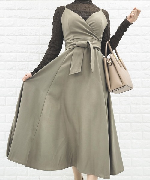 【ゆったりサイズ】OLDENGLAND ワンピース キャミ リボン Lace Ladies ワンピース バックリボン パイピングキャミ