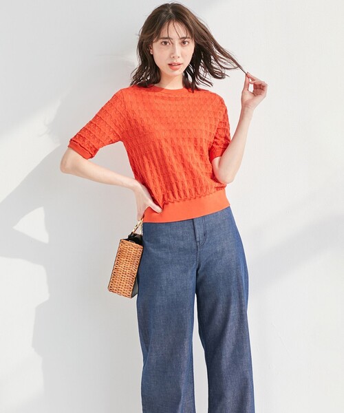 レーシー編み半袖ニット/洗える 23区 ニット レーシー半袖 レディース : ZOZOTOWN Yahoo!店