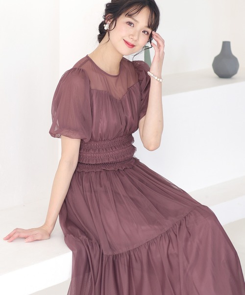 PourVous（プールヴー） ドレス 結婚式 パーティードレス パフスリーブ