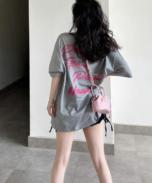 tシャツ EGLANTINE 刺繍×プリントロゴ半袖Tシャツ「日本製」 レディース Achic tシャツ 英文字ロゴプリント半袖Tシャツ レディース