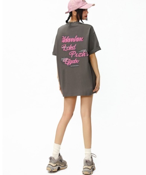 tシャツ EGLANTINE 刺繍×プリントロゴ半袖Tシャツ「日本製」 レディース Achic tシャツ 英文字ロゴプリント半袖Tシャツ レディース