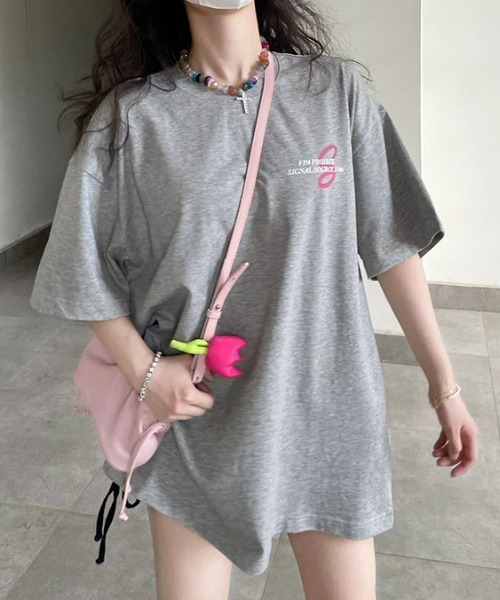 tシャツ EGLANTINE 刺繍×プリントロゴ半袖Tシャツ「日本製」 レディース Achic tシャツ 英文字ロゴプリント半袖Tシャツ レディース