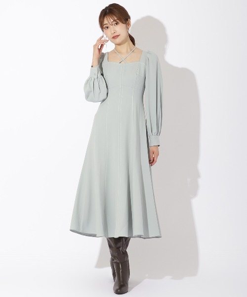 ワンピース ★クロスネック配色ステッチワンピース And