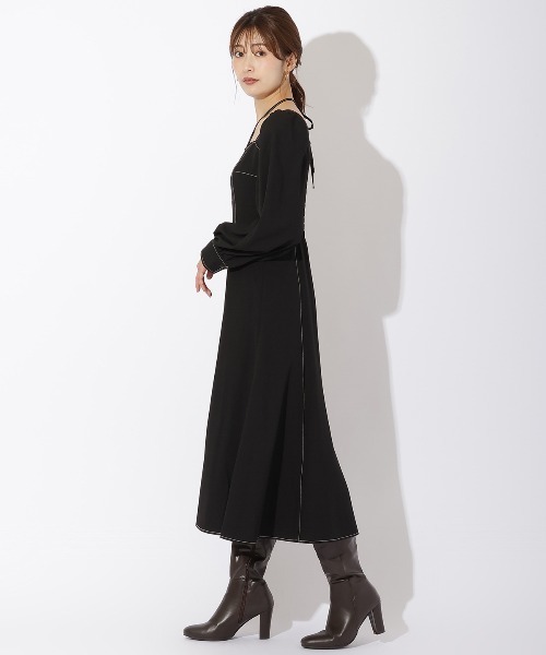 ワンピース ★クロスネック配色ステッチワンピース And