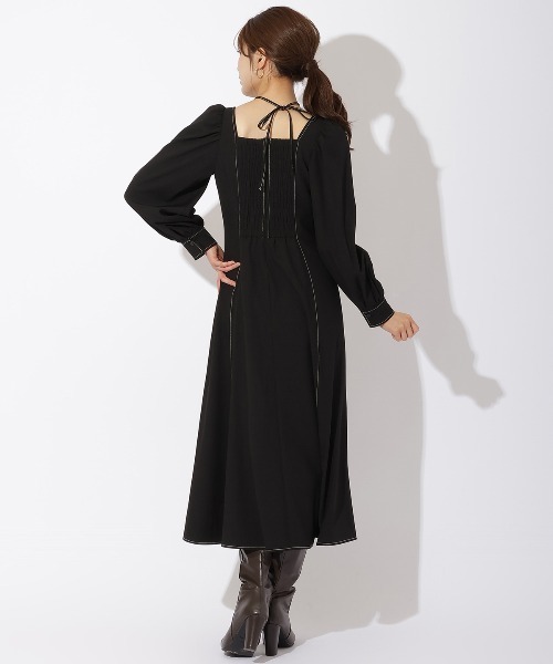 ワンピース ★クロスネック配色ステッチワンピース And