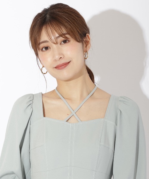 ワンピース ★クロスネック配色ステッチワンピース And