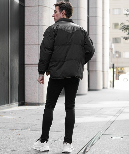 ブルゾン アウター PUヨーク切り替え中綿ブルゾン メンズ フェイクレザージャケット アウター 春服 冬服 メンズ レディース
