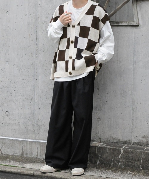 美品✨グレースクラス ブロックチェックニットベスト ジレ ロング丈 ブラック 美品✨グレースクラス ブロックチェックニットベスト ジレ