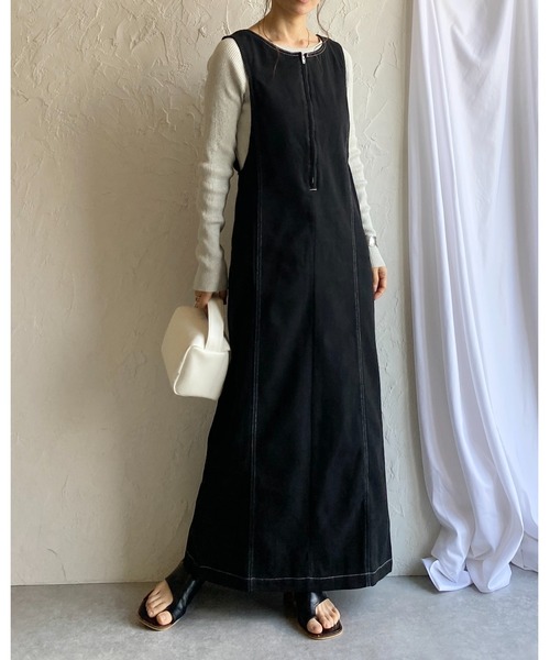 She's Closet ジャンパースカート ステッチ配色タイトIライン