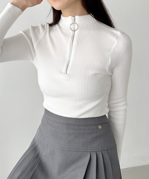 CLEA ニット セーター ハーフジップリブニットトップス レディース