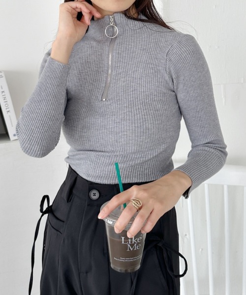 CLEA ニット セーター ハーフジップリブニットトップス レディース CLEA ニット セーター ハーフジップリブニットトップス レディース