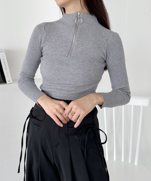 CLEA ニット セーター ハーフジップリブニットトップス レディース