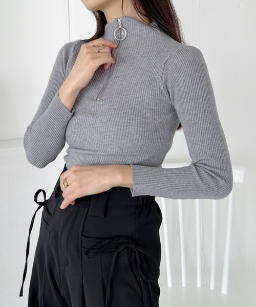 CLEA ニット セーター ハーフジップリブニットトップス レディース
