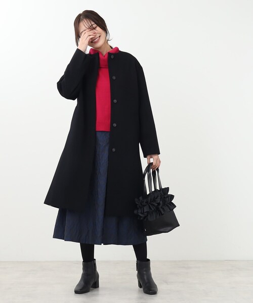 リフレクト／定価3.8万円 日本製 アンゴラウール ノーカラーショートジャケット Reflect（リフレクト） ノーカラーコート コート リラクシーノーカラー