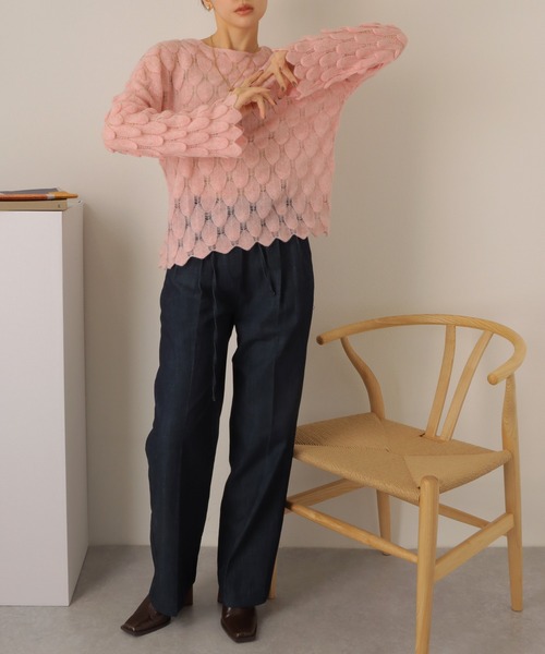 ニット セーター feather pattern sheer knit /透かし編み