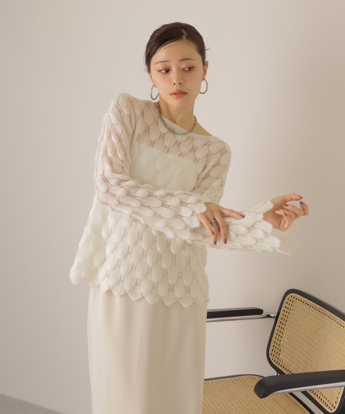 ◆AK◆  2018AW ライトピンク　透かし編み　ニット　カシミヤ ニット セーター 透かし編みフラワーニットプルオーバー レディース