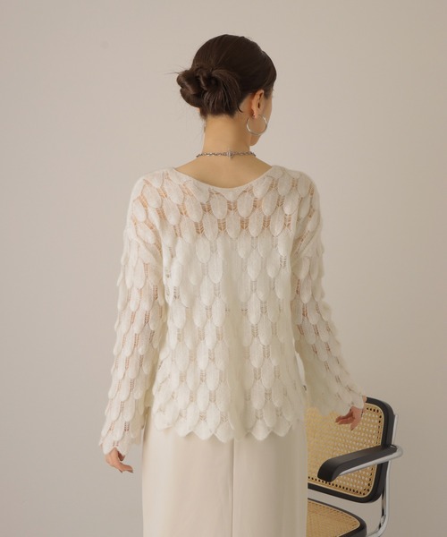 ニット セーター feather pattern sheer knit /透かし編み