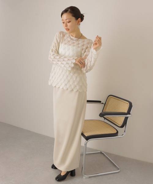 ニット セーター feather pattern sheer knit /透かし編み デザイン カシミヤ シアー ニット レディース ニット セーター feather pattern sheer knit /透かし編み