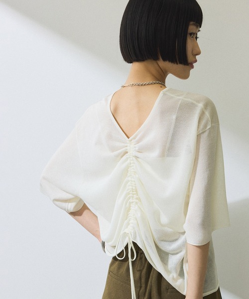 アダムエロペ 2WAYギャザーニット トップス ADAM ET ROPE' tシャツ 「WEB限定」2WAYギャザーニットTシャツ