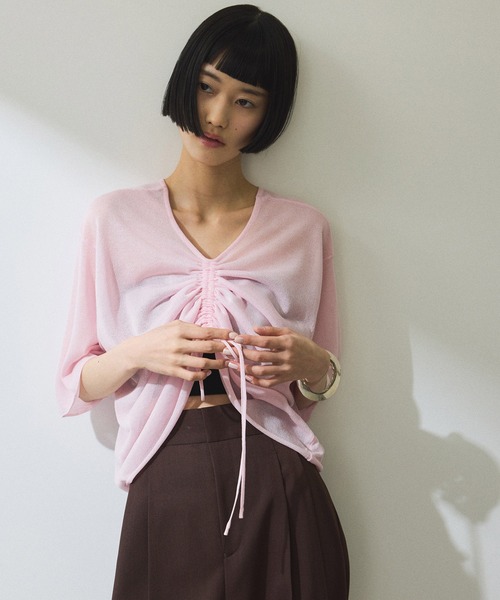 アダムエロペ 2WAYギャザーニット トップス ADAM ET ROPE' tシャツ 「WEB限定」2WAYギャザーニットTシャツ