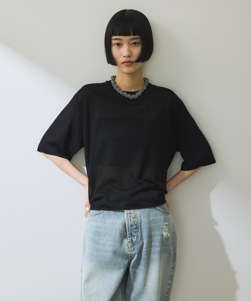 ADAM ET ROPE' tシャツ 「WEB限定」2WAYギャザーニットTシャツ