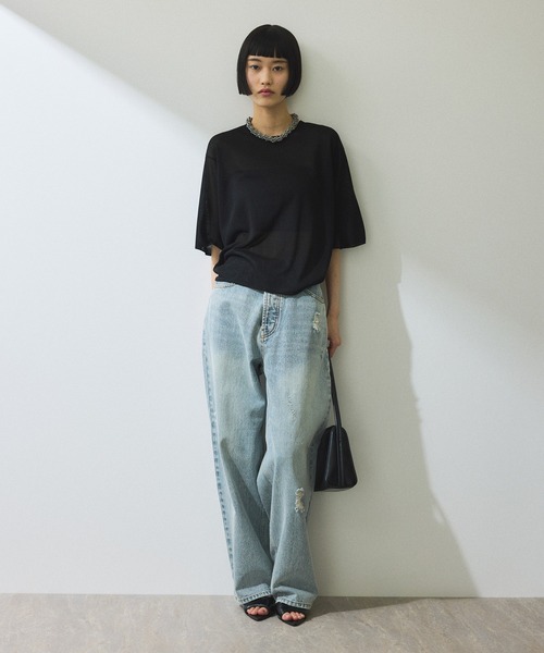 アダムエロペ 2WAYギャザーニット トップス ADAM ET ROPE' tシャツ 「WEB限定」2WAYギャザーニットTシャツ
