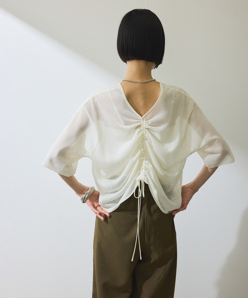 アダムエロペ 2WAYギャザーニット トップス ADAM ET ROPE' tシャツ 「WEB限定」2WAYギャザーニットTシャツ