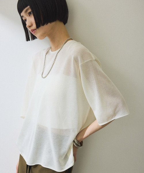 アダムエロペ 2WAYギャザーニット トップス ADAM ET ROPE' tシャツ 「WEB限定」2WAYギャザーニットTシャツ