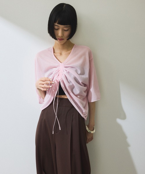 アダムエロペ 2WAYギャザーニット トップス ADAM ET ROPE' tシャツ 「WEB限定」2WAYギャザーニットTシャツ