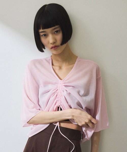 アダムエロペ 2WAYギャザーニット トップス ADAM ET ROPE' tシャツ 「WEB限定」2WAYギャザーニットTシャツ