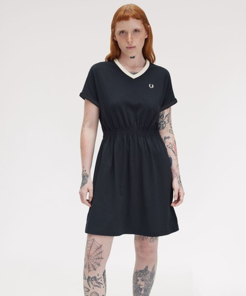 FRED PERRY ワンピース V-Neck Jersey Dress／Vネックジャージー