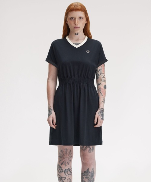 FRED PERRY ワンピース V-Neck Jersey Dress／Vネックジャージー
