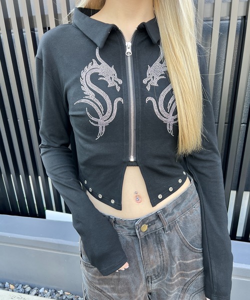 tシャツ ドラゴンストーンアイレットZIPUPトップ レディース