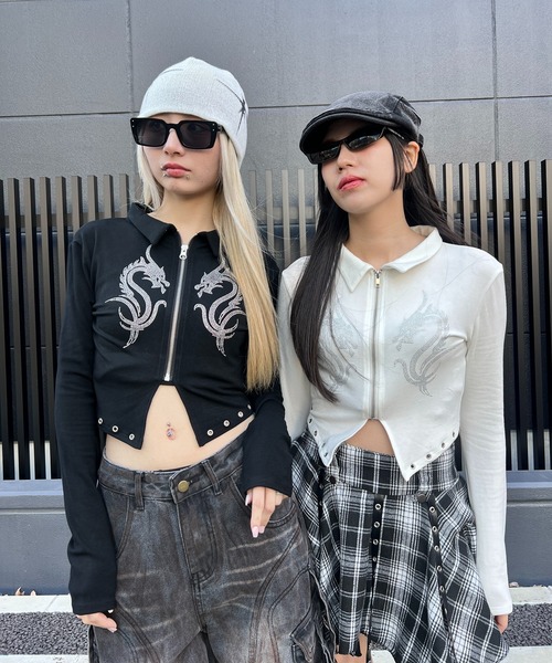 tシャツ ドラゴンストーンアイレットZIPUPトップ レディース