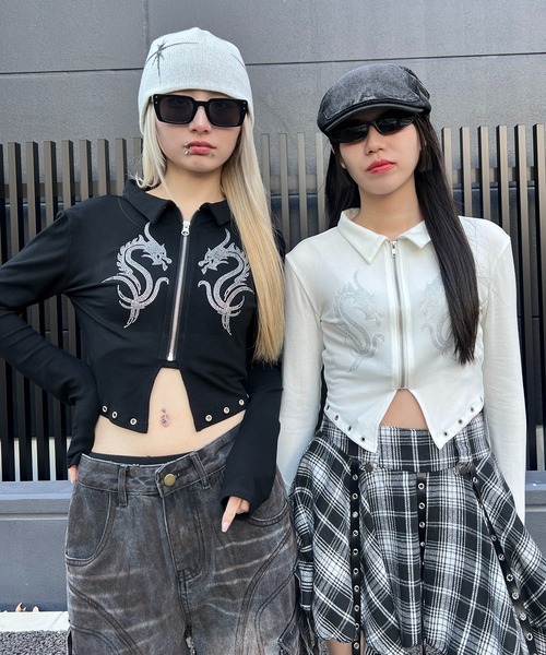 トップス zuzulemon tシャツ ドラゴンストーンアイレットZIPUPトップ レディース