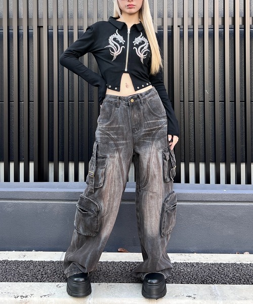 tシャツ ドラゴンストーンアイレットZIPUPトップ レディース