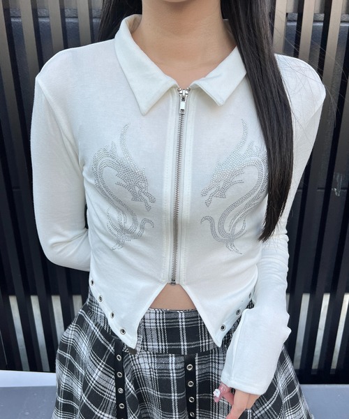 トップス STONE  tシャツ ドラゴンストーンアイレットZIPUPトップ レディース