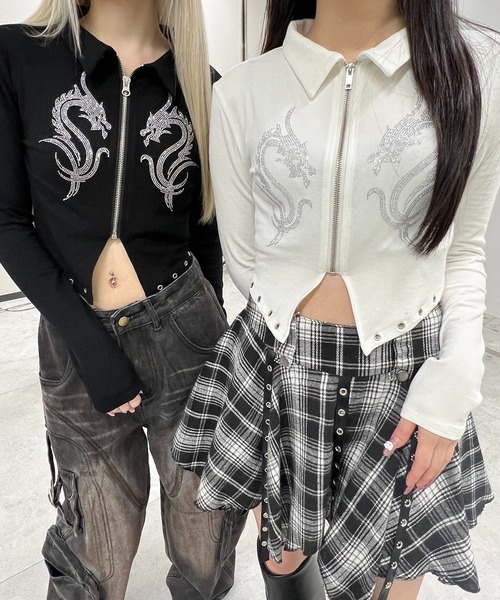 トップス STONE  tシャツ ドラゴンストーンアイレットZIPUPトップ レディース