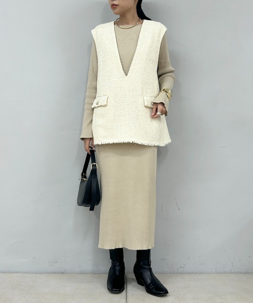 新品未使用　ラウンジドレス　和紙ニットベスト Loungedress（ラウンジドレス） ベスト FREE ブラック レディース