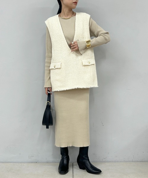 ロエフ　ギャバベスト　ジレ　値下げしました。お急ぎください。 Loungedress（ラウンジドレス） ベスト FREE ブラック レディース