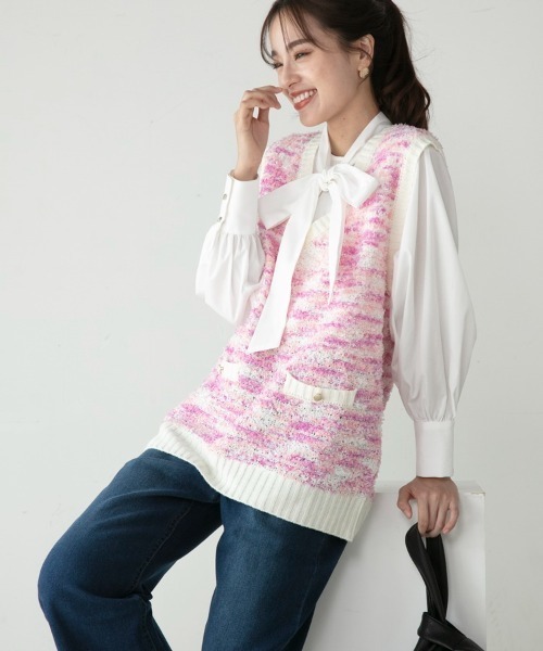 「M.deux」 Vネックニット MEDIUM ブラック レディース_画像4