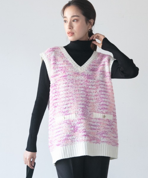 「M.deux」 Vネックニット MEDIUM ブラック レディース_画像5
