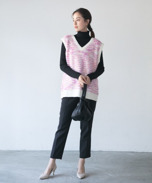 「M.deux」 Vネックニット MEDIUM ブラック レディース_画像6