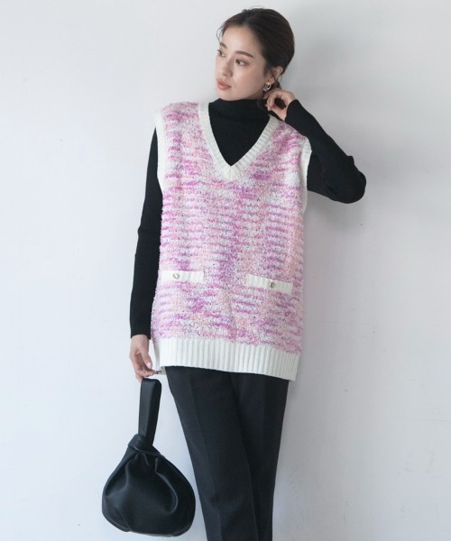 「M.deux」 Vネックニット MEDIUM ブラック レディース_画像7