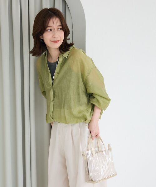ル 年末のプロモーション Green Parks ブラウス シャツ 裾ドロストシアーシャツ トップス
