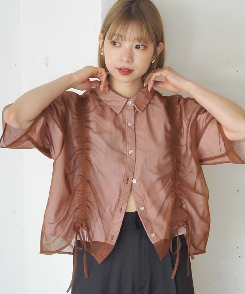 tiptop ブラウス シャツ レイヤードドロストストライプシャツ