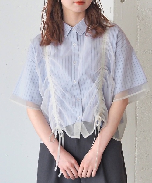 tiptop ブラウス シャツ レイヤードドロストストライプシャツ