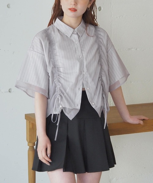 tiptop ブラウス シャツ レイヤードドロストストライプシャツ